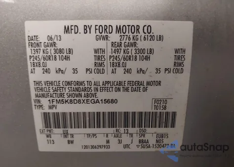 2014 Ford Explorer Xlt from USA, damaged, VIN 1FM5K8D8XEGA15680
